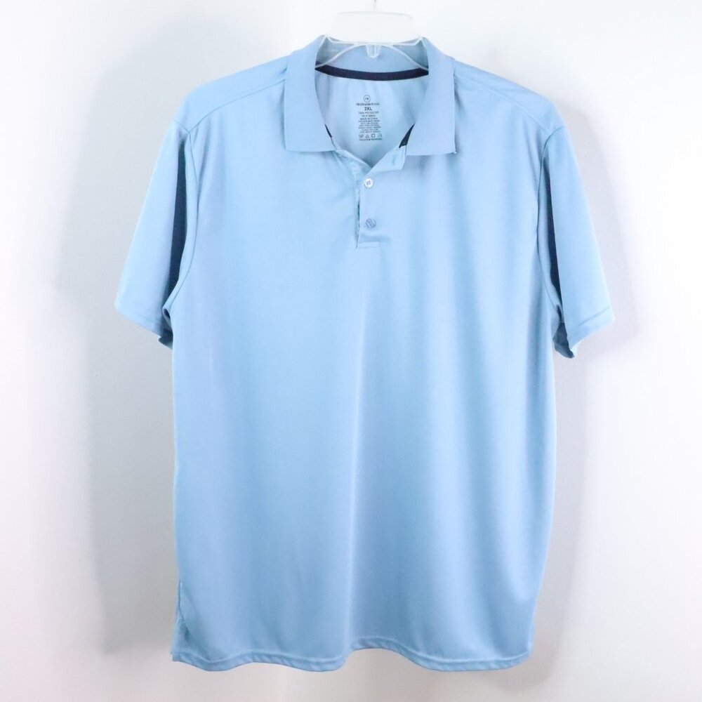 RE Real Essentials Mens 2XL Baby Blue Mesh Athletic Golf Short Sleeve Polo Shirt